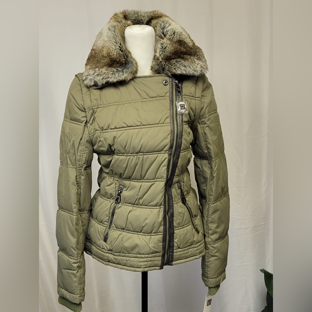 Laundry by Design Green Cactus Faux Fur Quilted Puffer Winter Coat Women’s. NWT